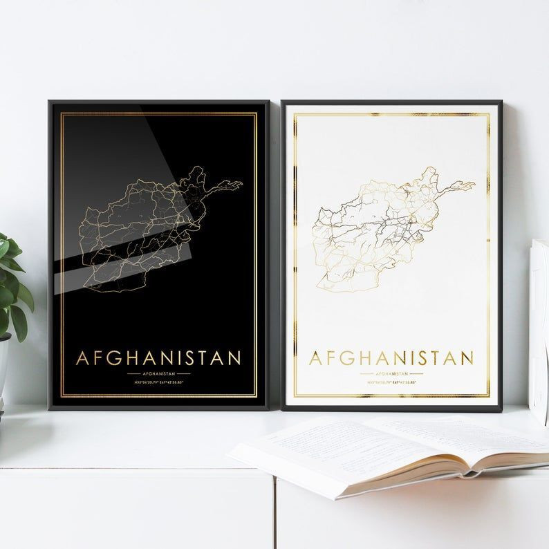 Afghanistan Road Map Print Poster, Real Gold Foil Print Of Asia Wall Art Decor Unframed Map Poster