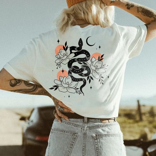 Snake Moon Floral Print Tshirt