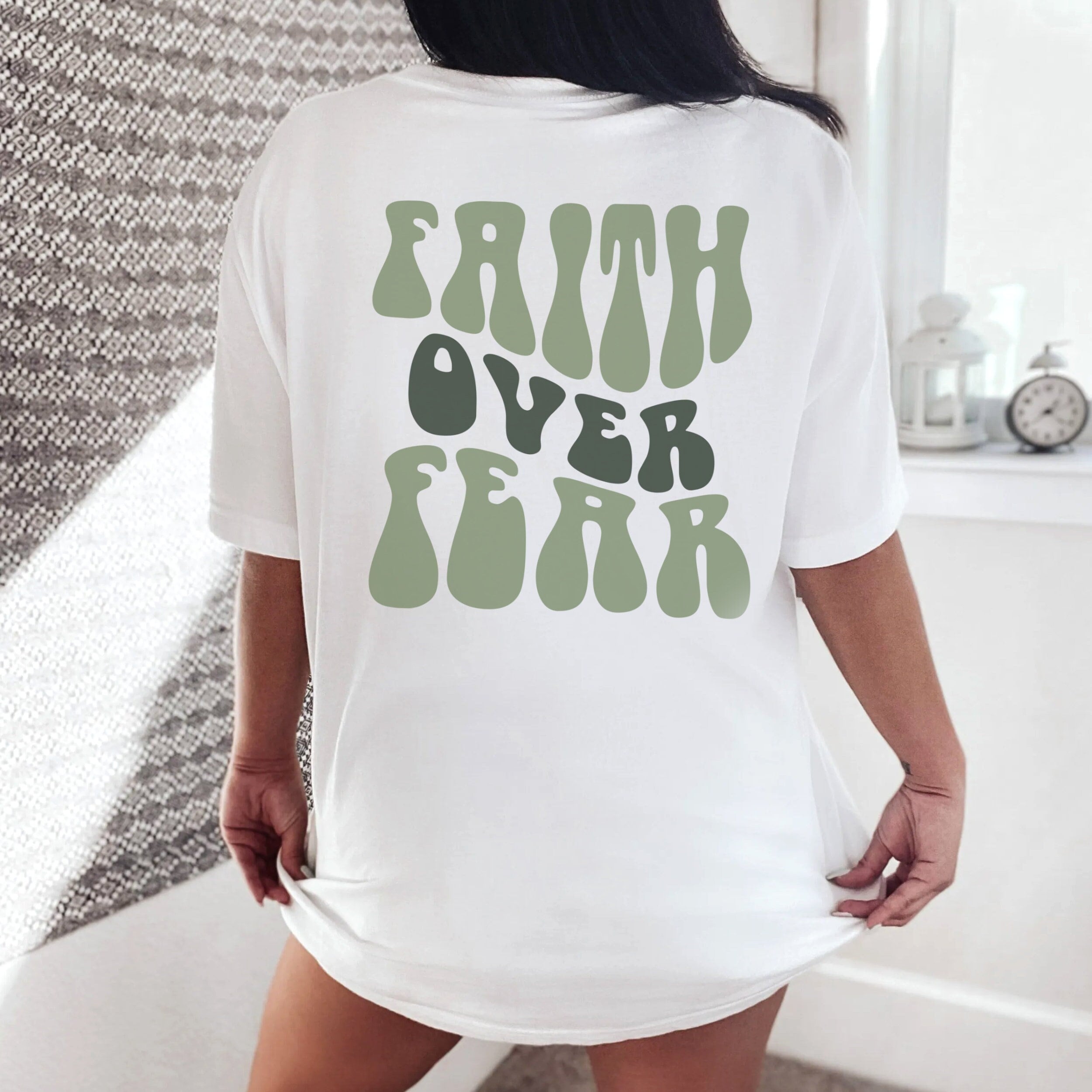 Faith Over Fear Beach Tee Oversized Shirt Trendy Tshirt Wavy Words on Back Positive Clothing Preppy Clothes Retro Preppy Shirt Pinterest Tee