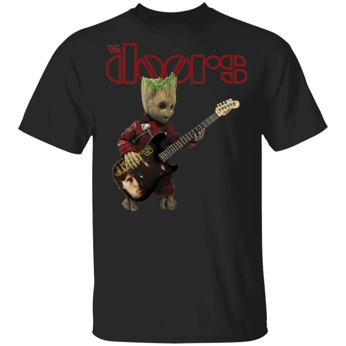 Groot Playing Guitar Bass The Doors T-Shirt Rock Tee Va04