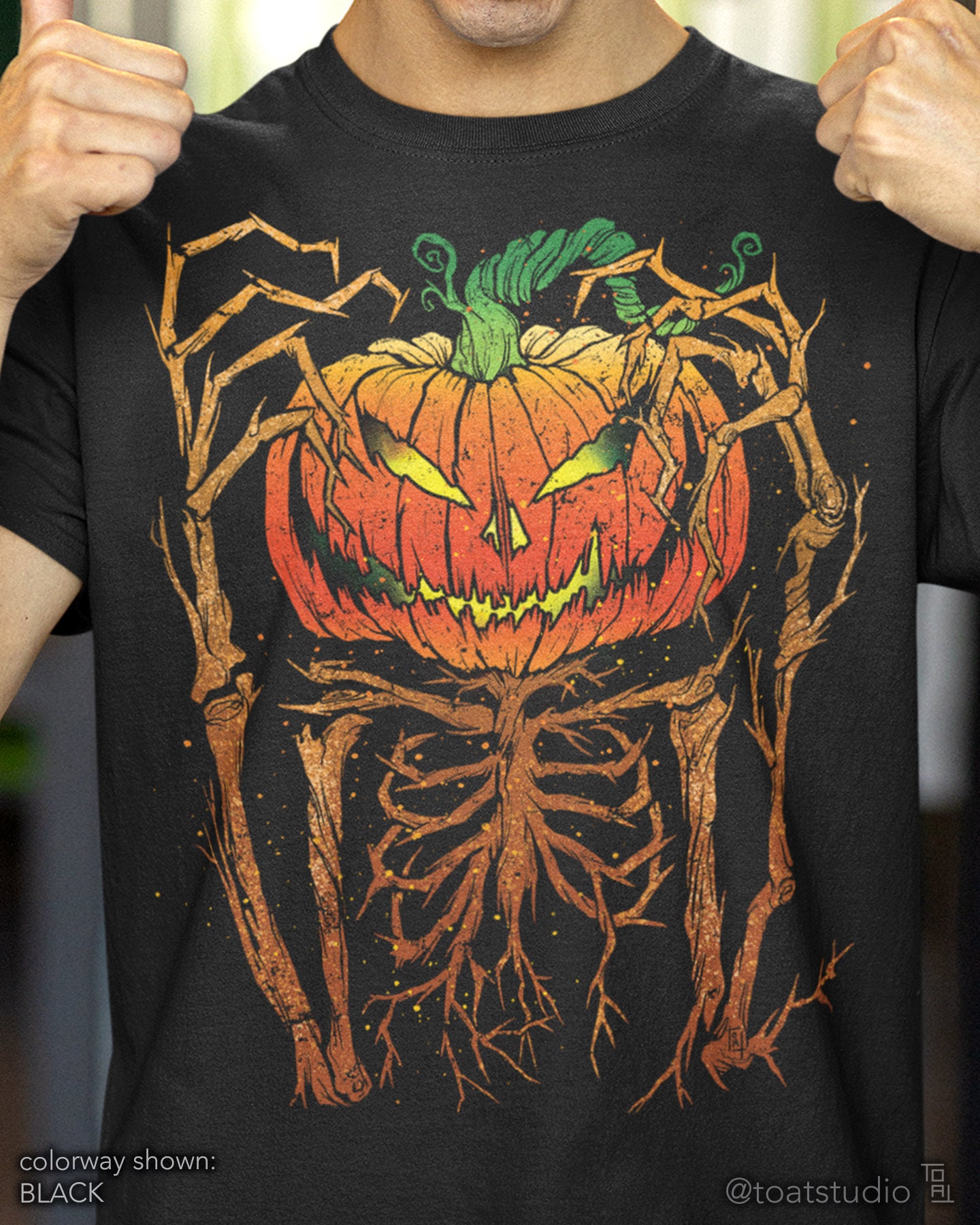 Pumpkin Scarecrow Unisex T-shirt, Pumpkin Skeleton, Pumpkin Tree Monster Groot, Spooky Flora, Creepy Halloween Shirt, Scary Jack-O-Lantern