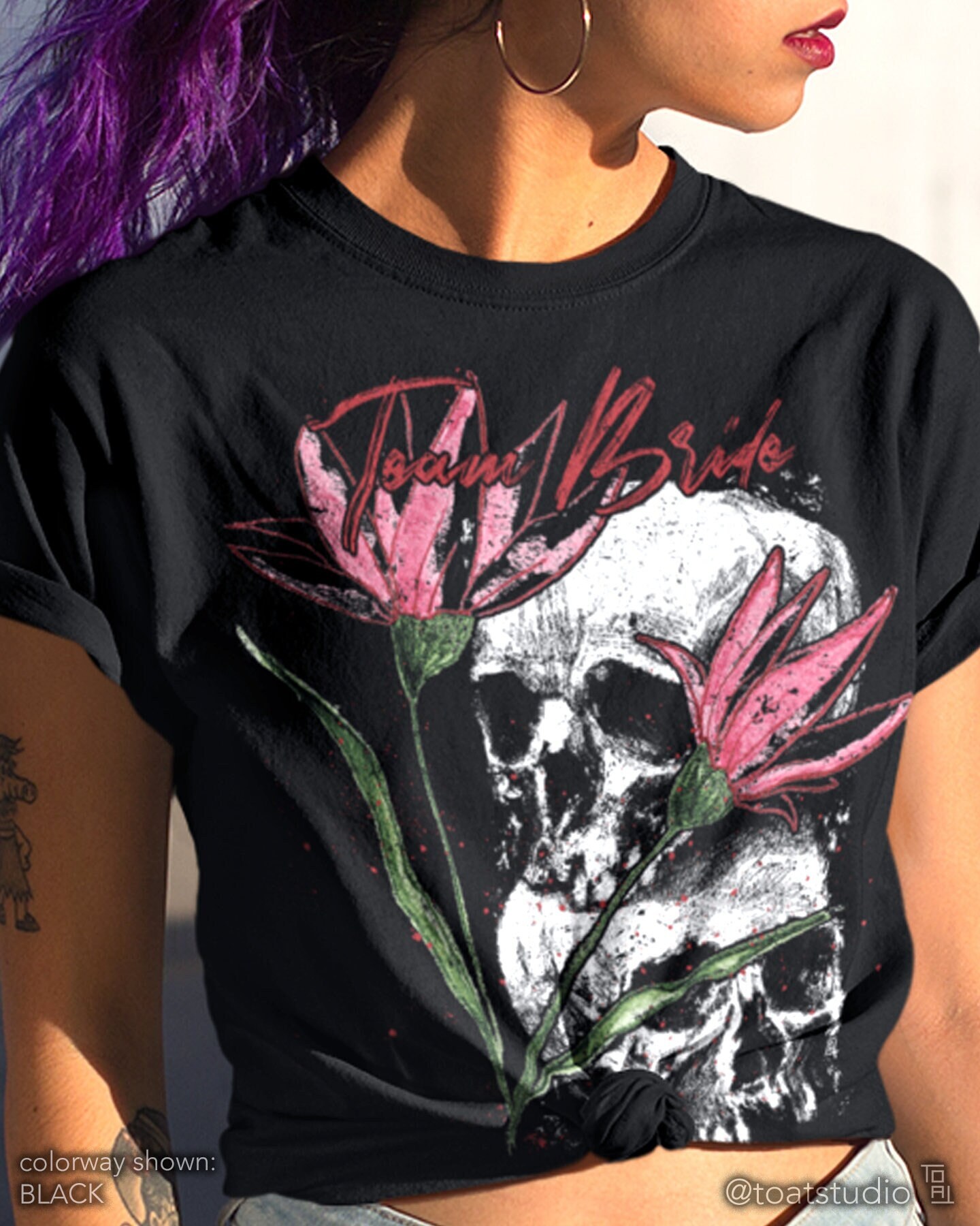 Floral Skull Team Bride Unisex T-shirt, Skull Sketch, Dark Wedding Bride, Alternative Bride Wife, Grunge Wedding, Til Death Do Us Part, BFF