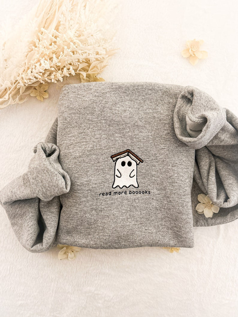 Embroidered Ghost Book Sweatshirt