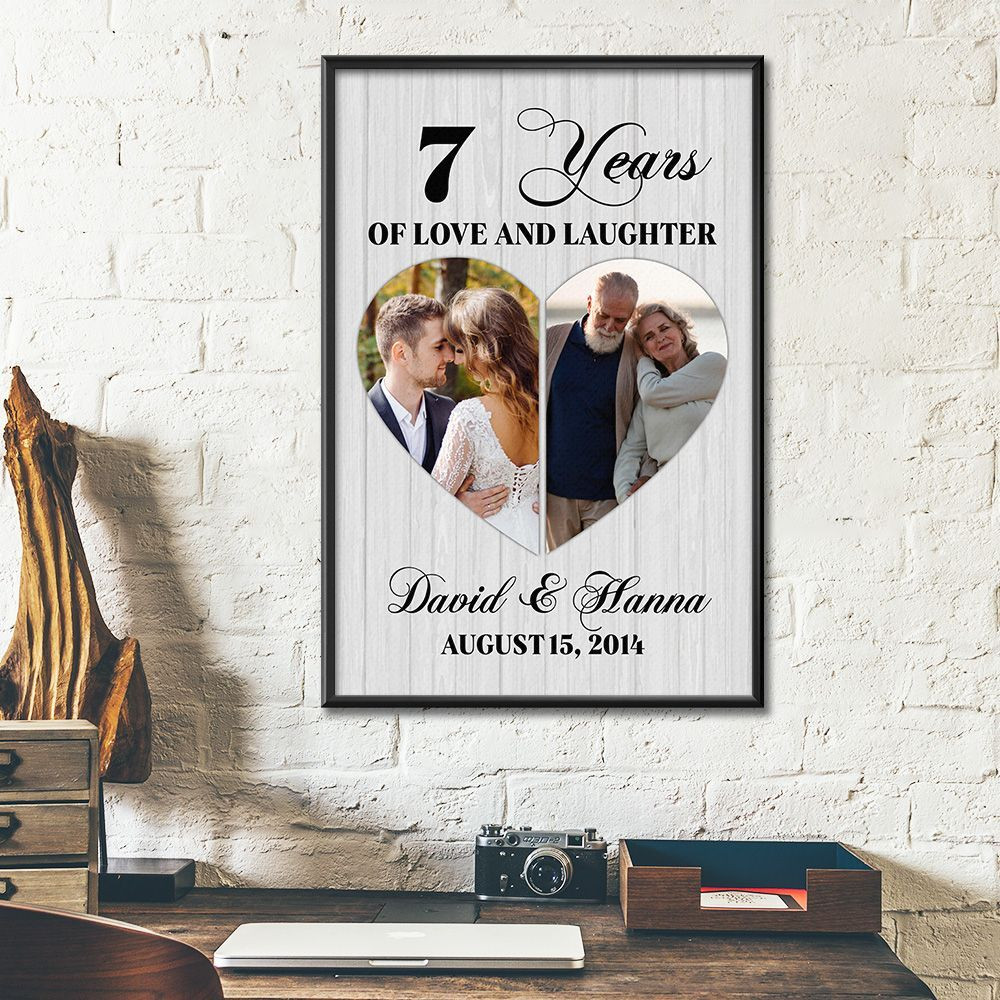 Personalized Names & Date 7Th Wedding Anniversary Gifts Poster For Couple, Husband & Wife, Her, Him