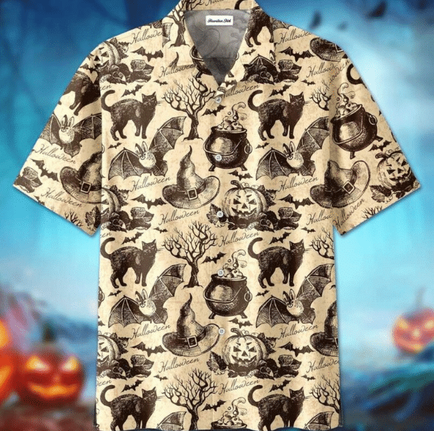 Vintage Halloween Black Cat Hawaiian Shirt