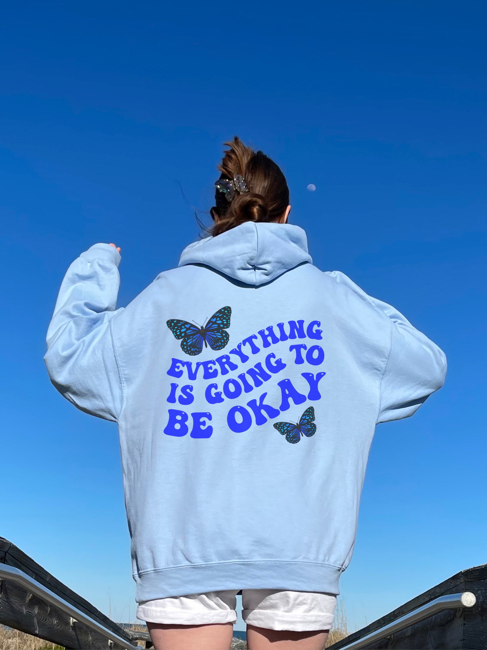 Everything is Going to Be Ok Hoodie with Words on Back Butterfly Hoodie Trendy Hoodies VSCO Hoodie Preppy Sweatshirt Vintage Hoodie Retro