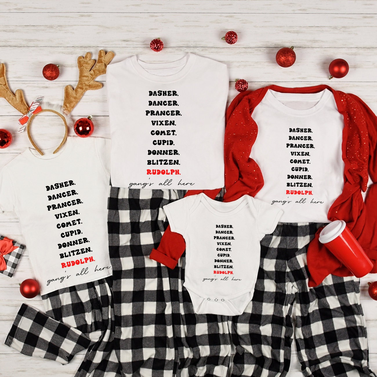 Matching Family Christmas Shirt | Family Christmas Shirts | Reindeer names Shirt | Funny Family Christmas Pajamas | Dasher Dancer Prancer