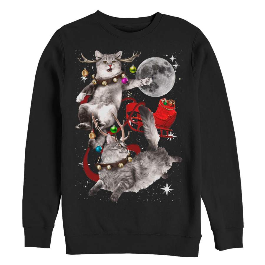 LOST GODS Men’s Ugly Christmas Cat Sleigh Sweatshirt