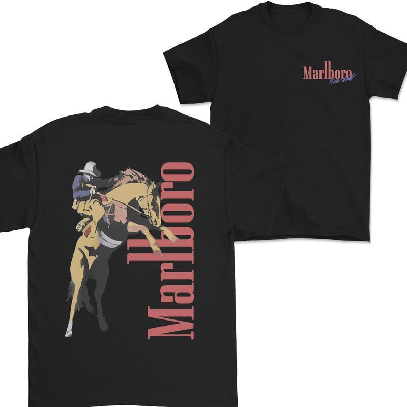 Marlboro Graphics Tee, Cowboy Wild West Design Tee, 2 side T-shirt, Gift For Men and Women