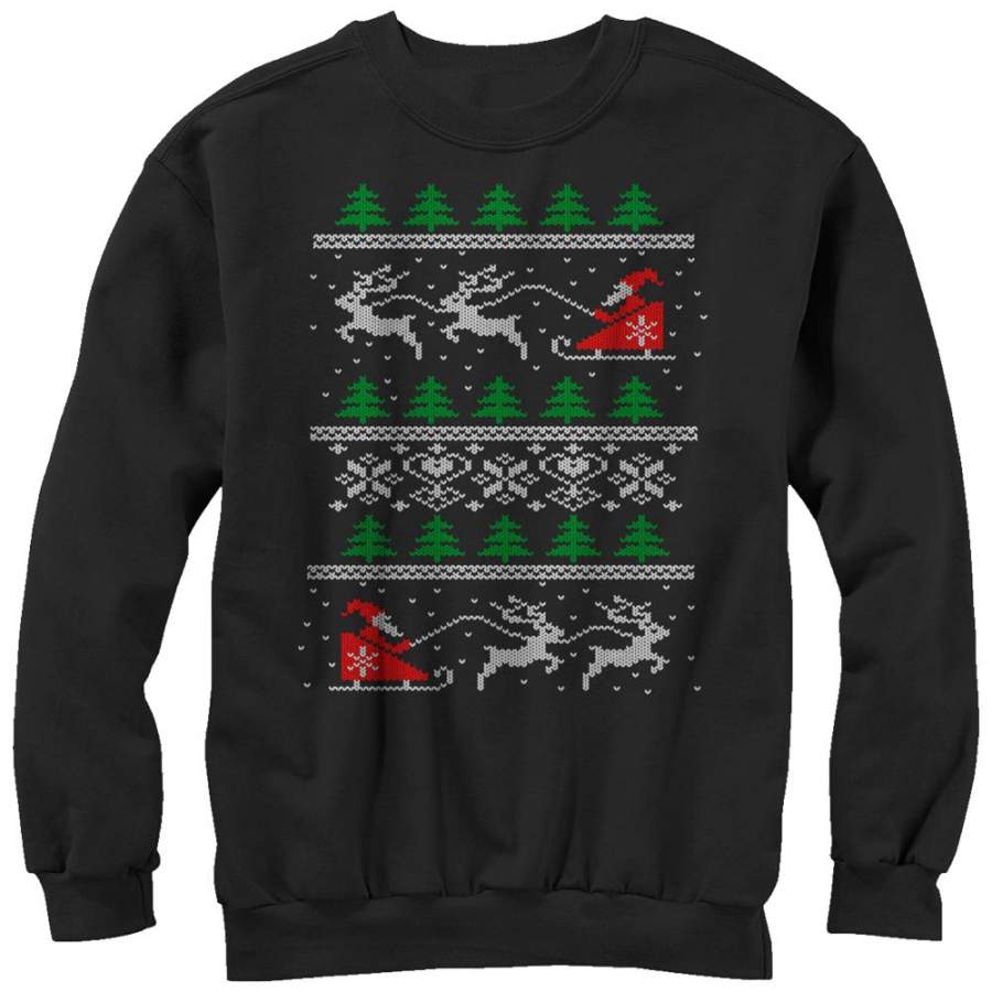 Lost Gods Women’s Ugly Christmas Santa’s Sled  Sweatshirt Black