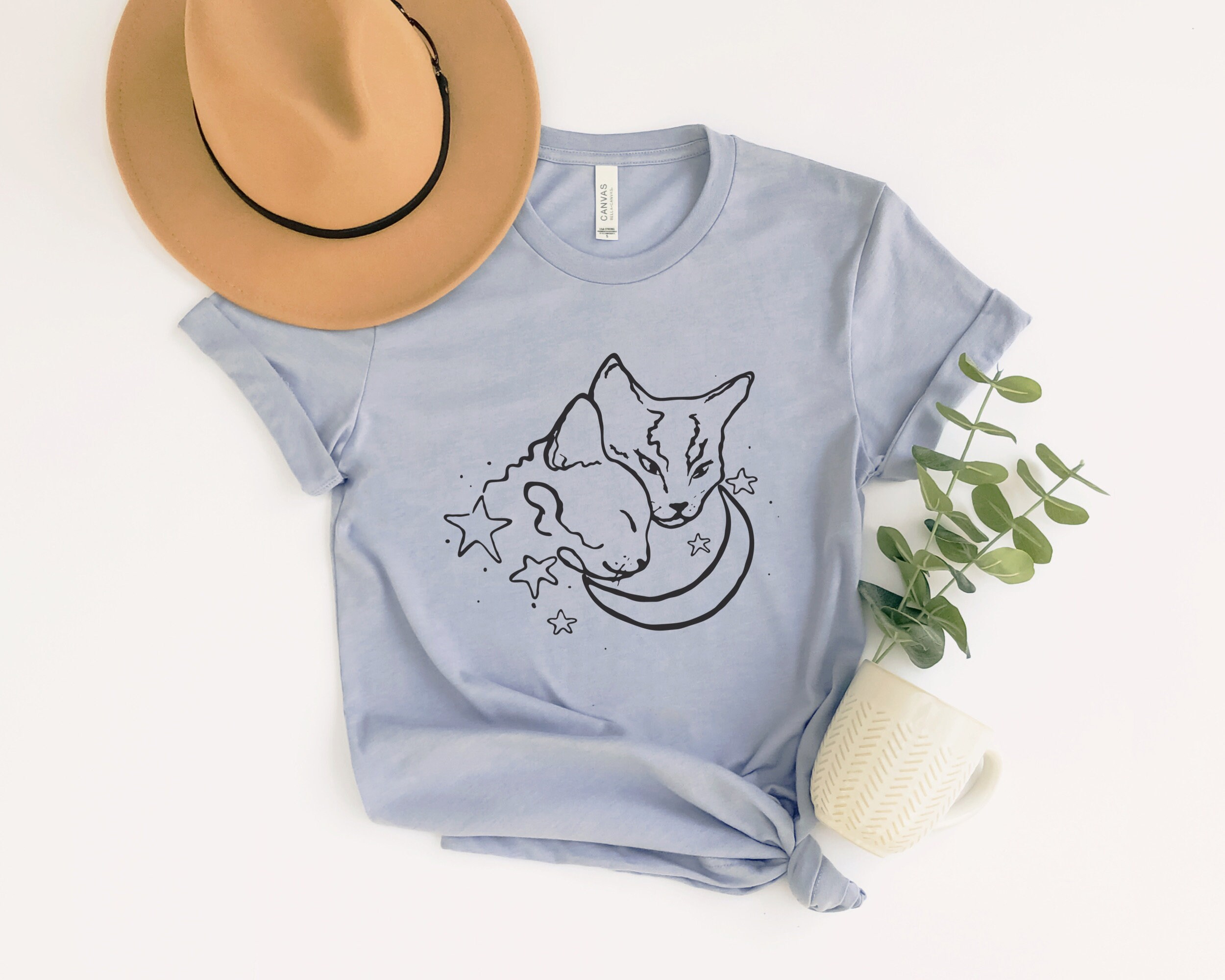 Celestial Cat Shirt Boho Moon and Stars Shirt Cat Lover Gift Cat Mama Shirt Cat Mom Tshirt Cat Graphic Tee Boho Cat Shirt Vintage Cat Shirt