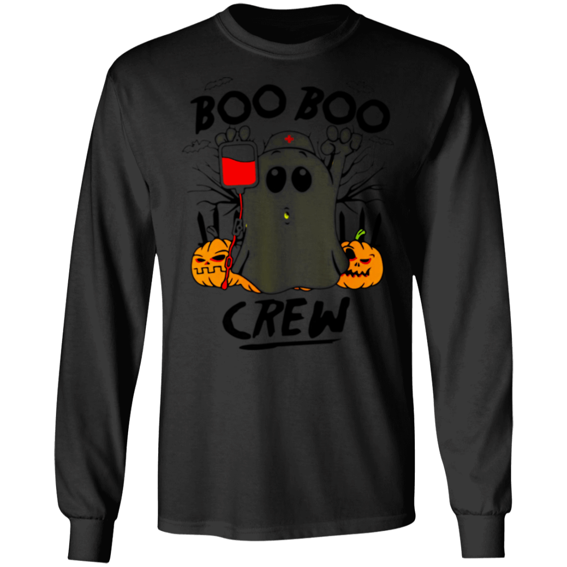 Ghost Pumpkins Nurse Boo Boo Crew Halloween Ls T-Shirt