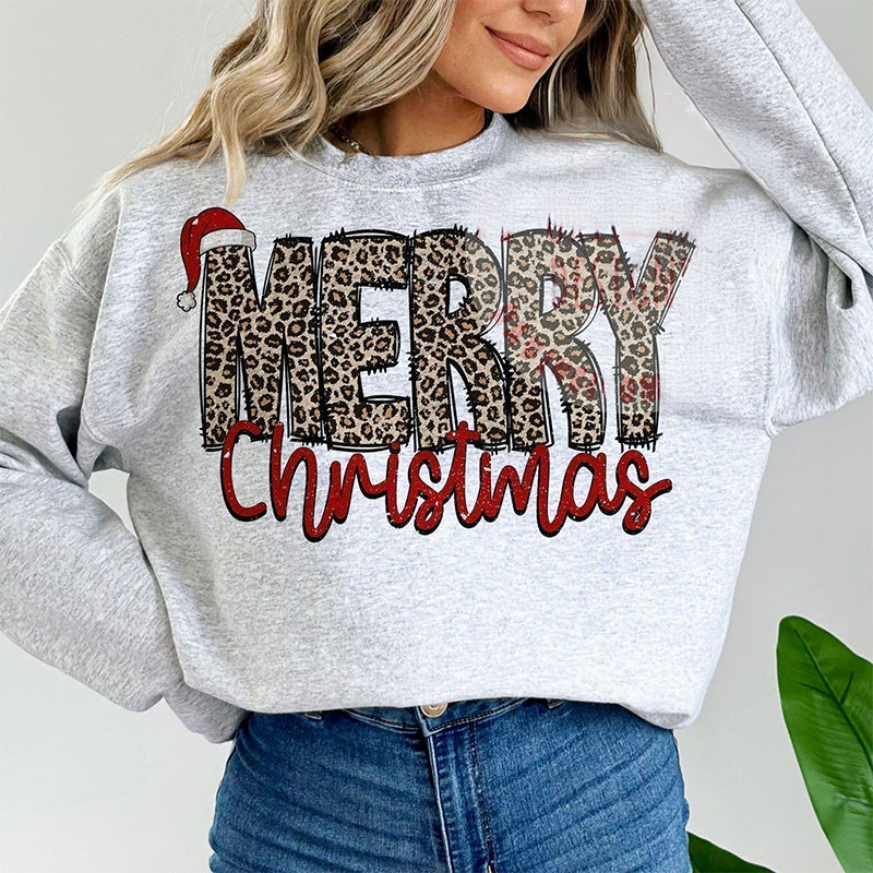 Leopard Print Merry Christmas With Santa Hat Sweatshirt