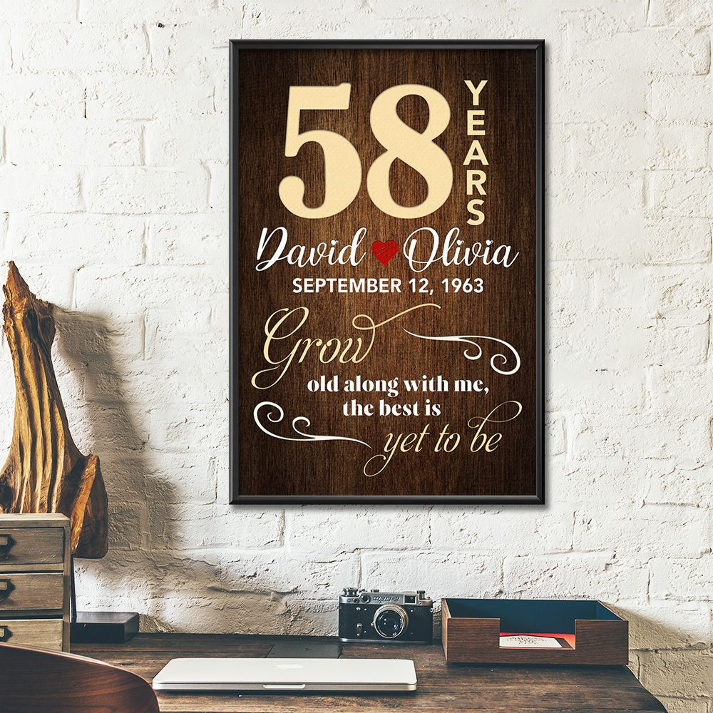 Personalized Names & Date 58Th Wedding Anniversary Gifts Poster For Couple, Husband & Wife, Her, Him