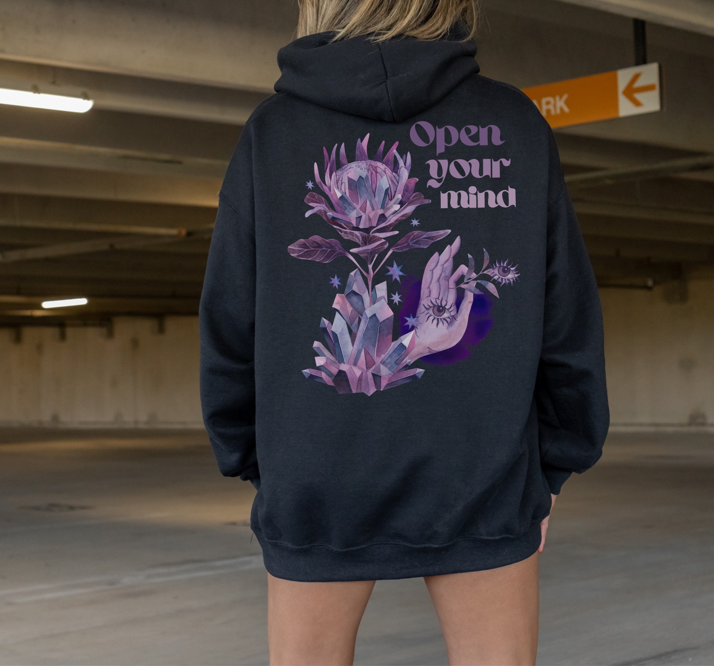 Open Your Mind Hoodie with Words on Back Trendy Hoodies VSCO Hoodie Vintage Hoodie Aesthetic Clothes 60s 70s Hippie Retro Hoodie Rave Shirt