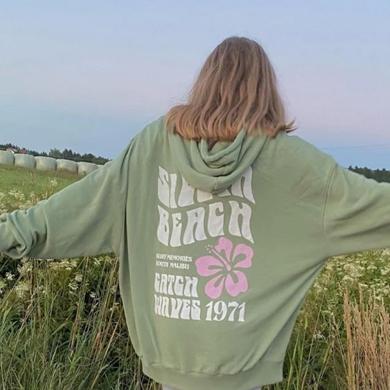 Siesta Beach Catch Waves 1971 Print Casual Hoodie