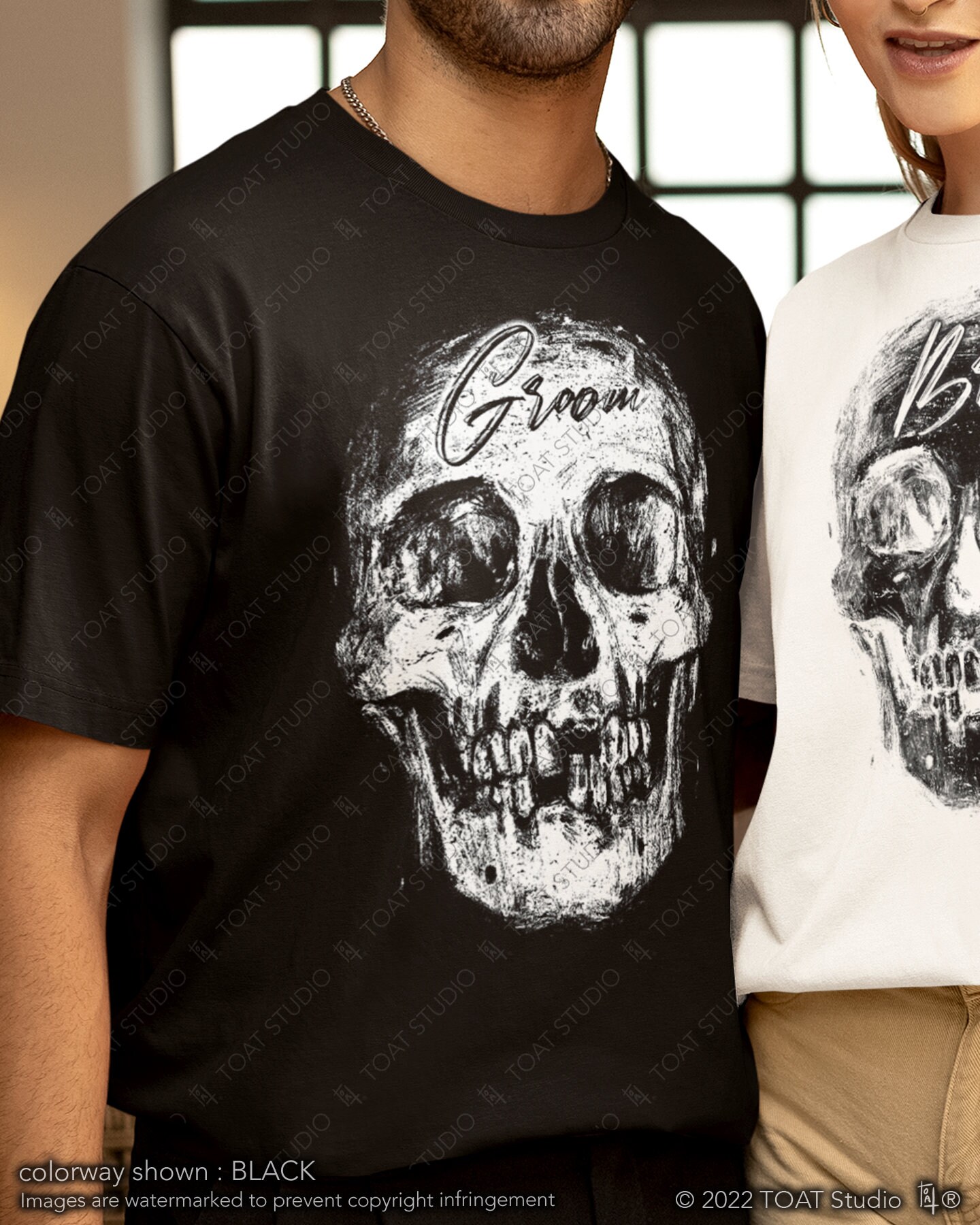 Grunge Groom Skull Unisex T-shirt, Skull Sketch, Gothic Groom, Alternative Bachelor Party Shirt, Til Death Do Us Part, Spooky Groom