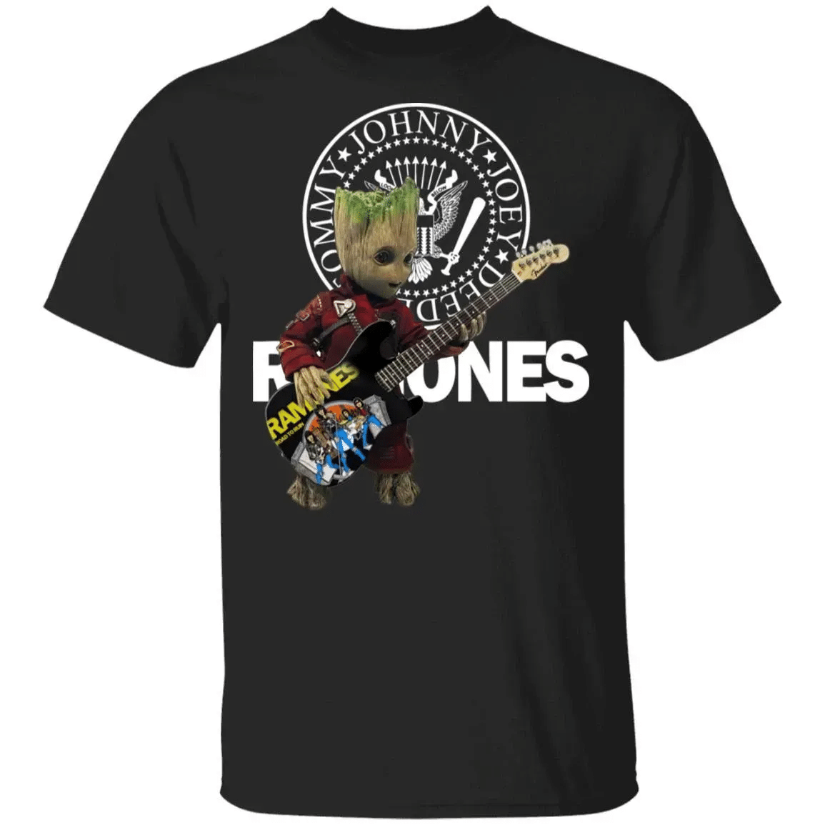 Groot Playing Guitar Bass The Ramones T-Shirt Rock Tee Va04