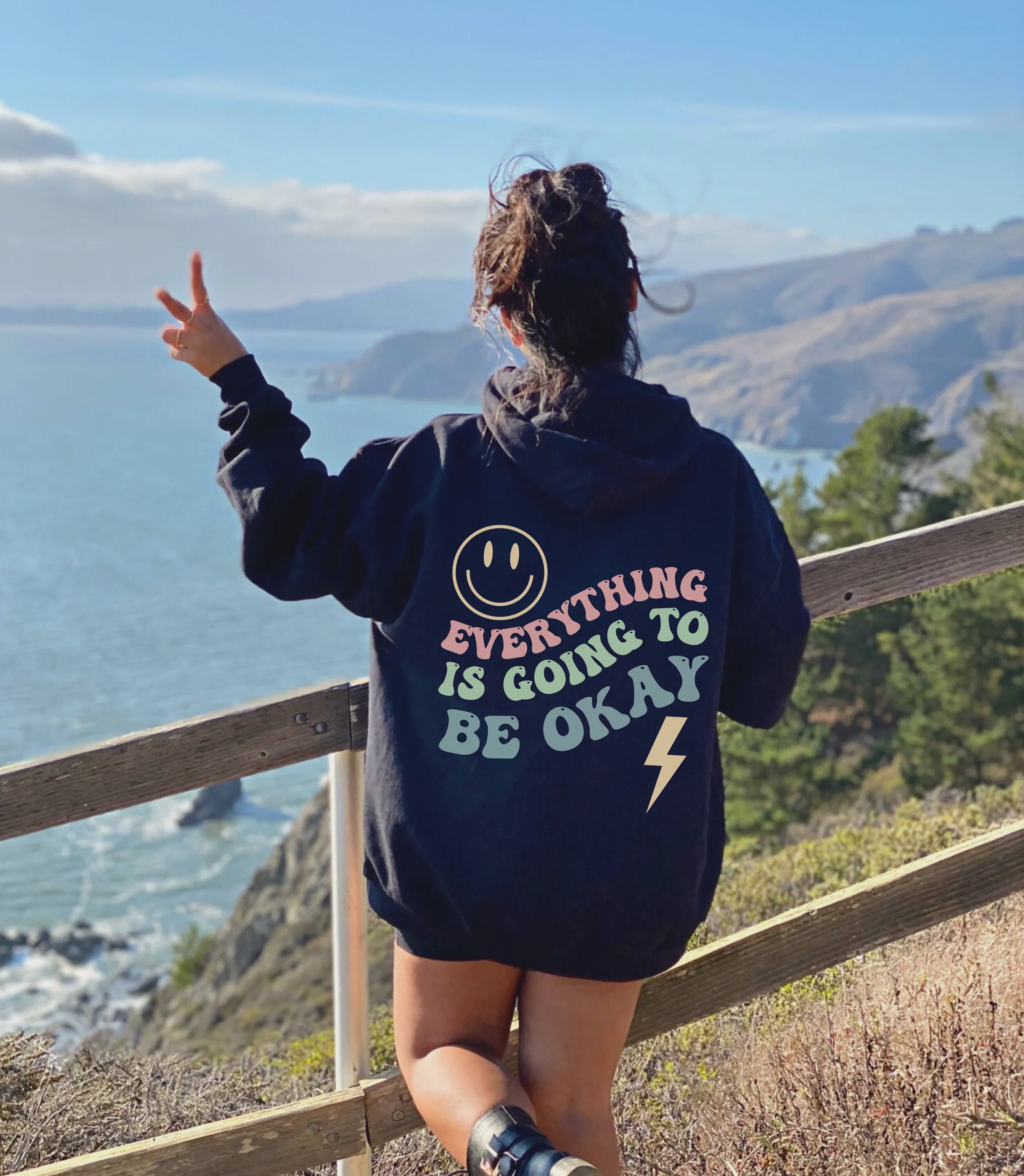 Everything is Going to Be Ok Positive Quote Hoodie with Words on Back Trendy Hoodies Preppy Sweatshirt Aesthetic Clothes Oversized Hoody