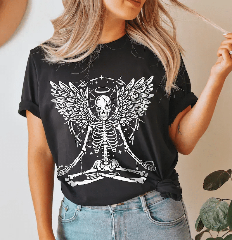 Meditating Skeleton Shirt, Angel Skeleton, Namaste, Halloween For Yoga Lover