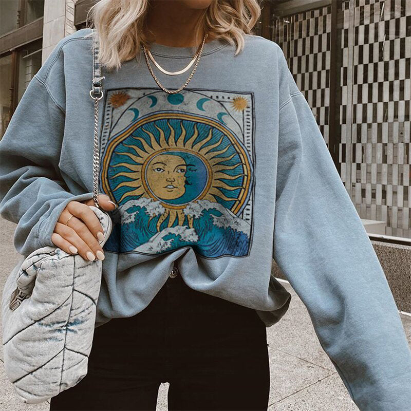 Vintage Casual Long-Sleeved Printed Sweatshirt