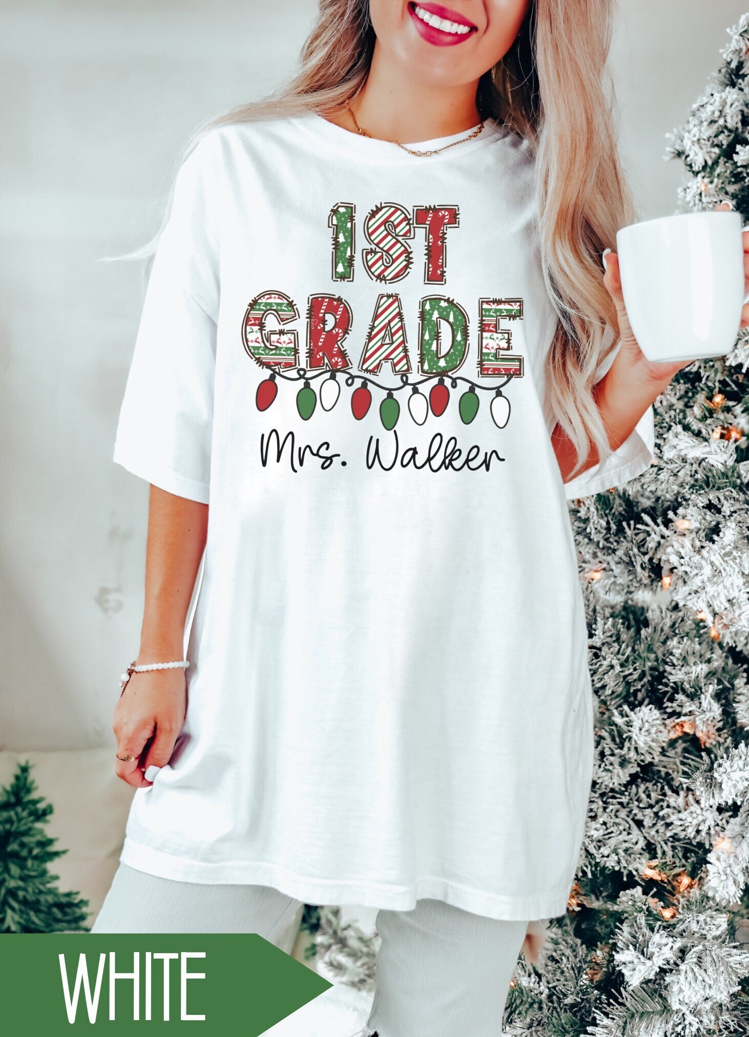 Personalized Teacher Christmas Shirt, Custom 1st Grade Teacher Tshirt, First Grade Teacher Teams T-Shirts, Personalized Teacher Holiday Gift