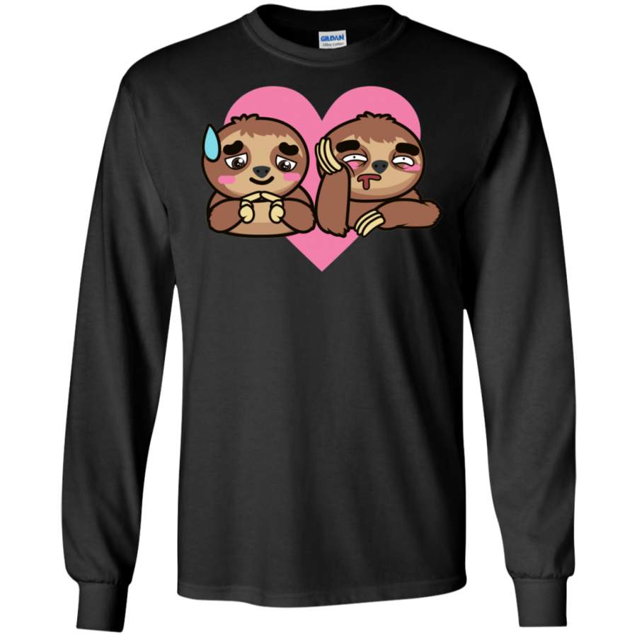 Sloth Heart Valentines Day Gift for Lover Men Women LS Sweatshirts