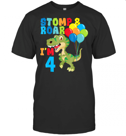 4Th Birthday Shirt For Boys Dinosaurs Stomp