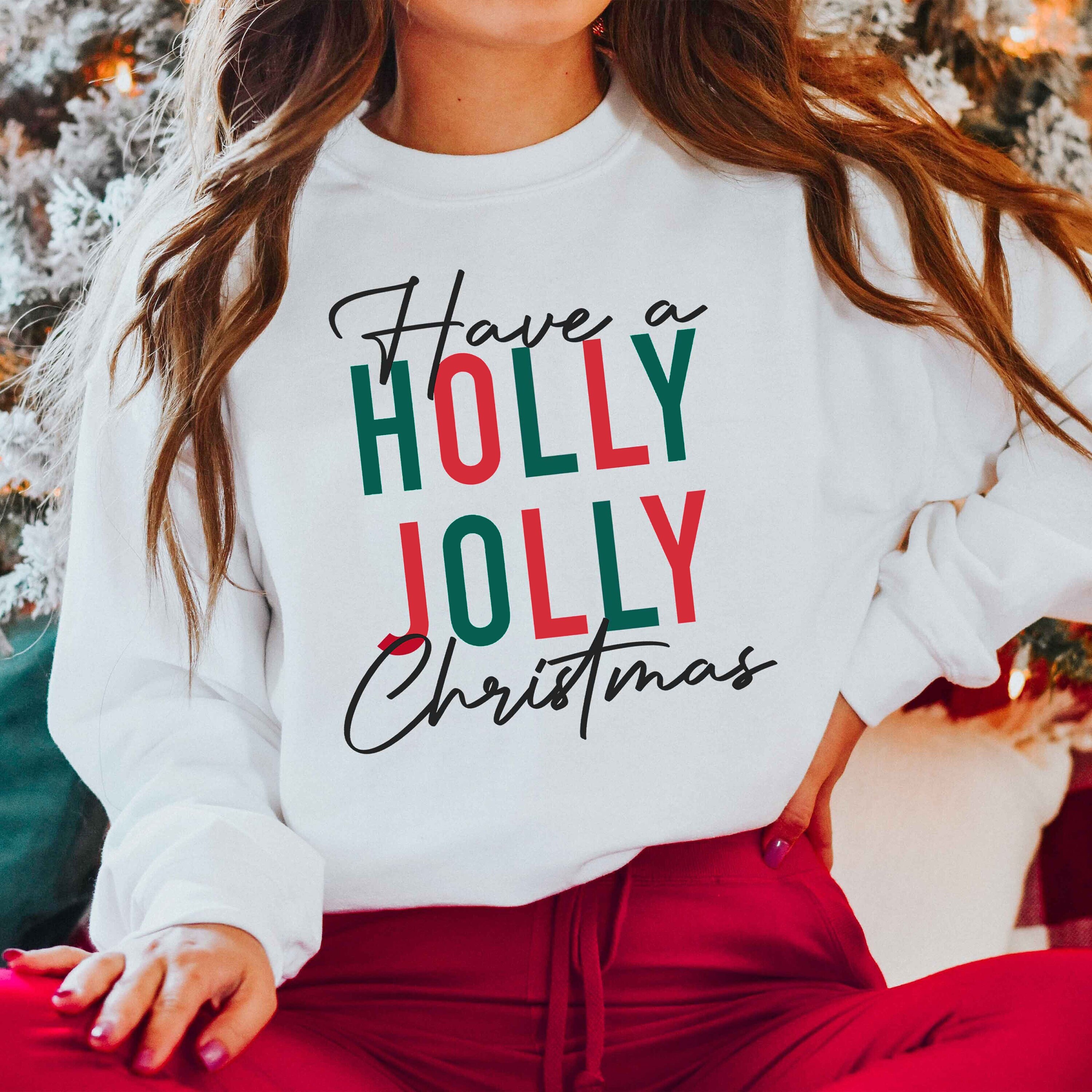 Holly Jolly Christmas Sweatshirt, Funny Christmas Sweater, Womens Christmas Outfit, Cute Christmas Sweatshirt, Christmas Shirt, Santa shirt