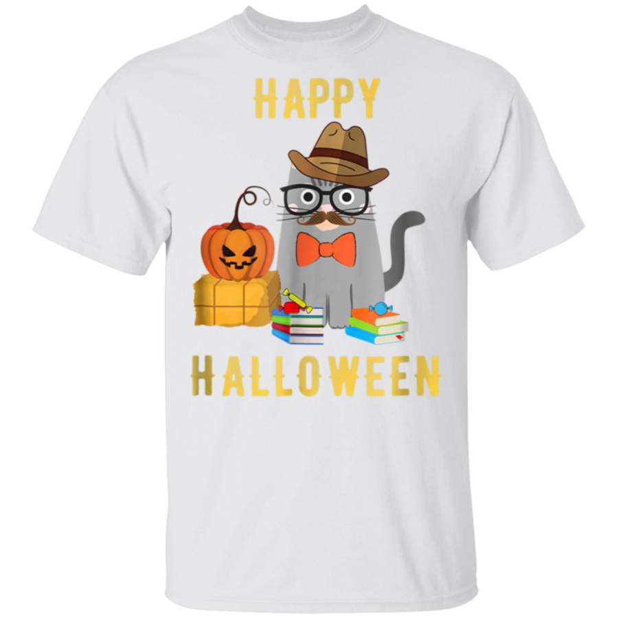 Fun Nerdy Cat T Shirt Halloween Nerdy Cat With Glasses Book