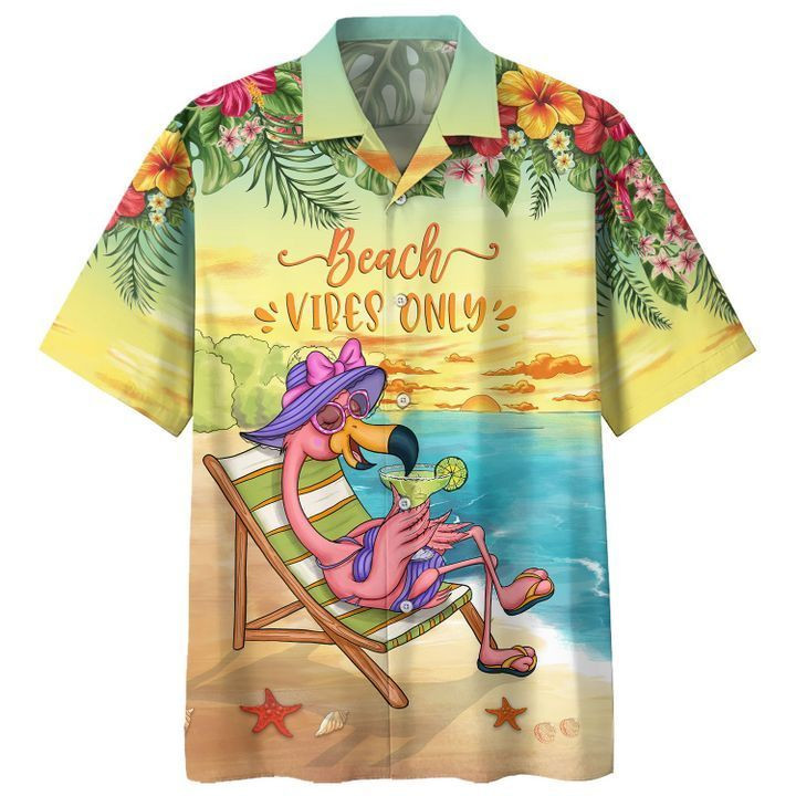 Flamingo – Beach Vibes Only – Summer Time – Hawaiian Shirt