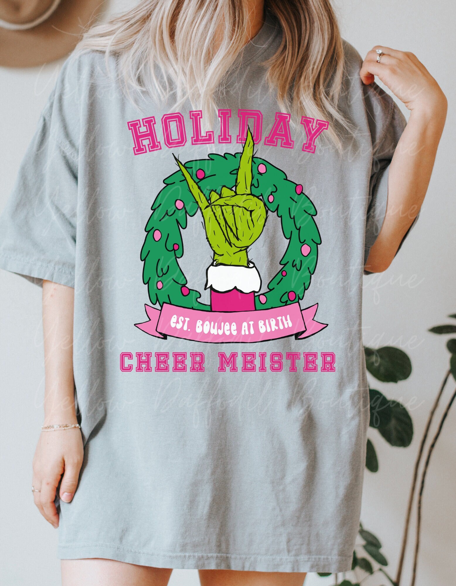 Grinch, Boujee at Birth,  Holiday Cheer Meister Graphic Tee, DTG Printed Tee Christmas Tee, Grinchmas, Grinchy, Grinch T-shirt