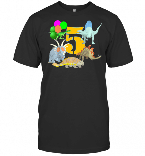 Kids 5 Year Old Dinosaur Birthday T Shirt  Age Five, Fifth