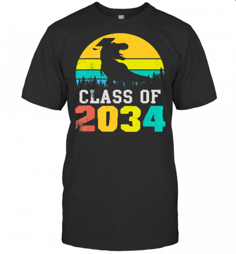 Funny Dinosaur T Rex Class Of 2034 First Day Pre K Boys Kids T Shirt