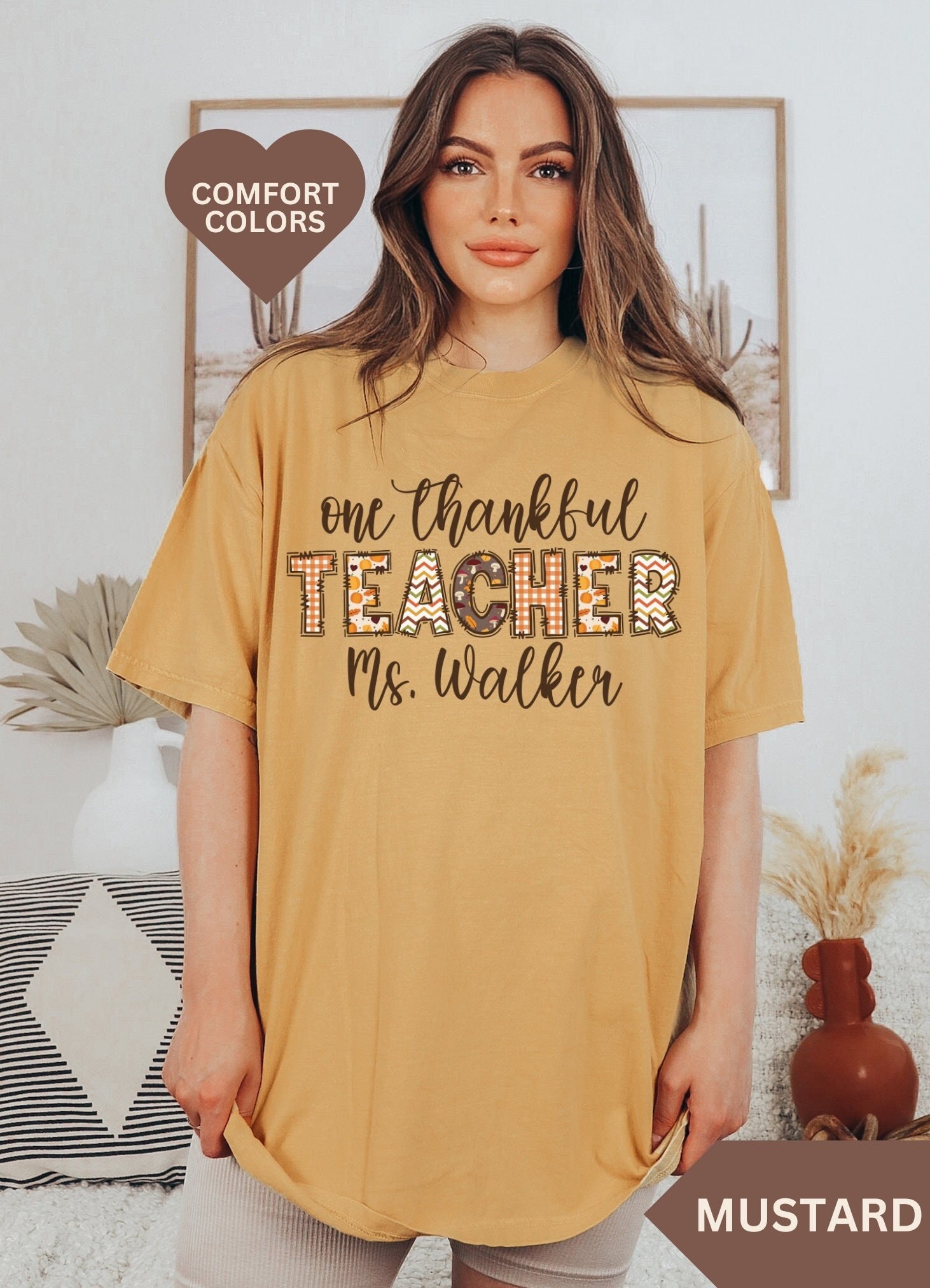 Personalized Fall Teacher Shirt, Custom Thanksgiving Teacher T-Shirt, One Thankful Teacher Fall Tee, Comfort Colors Pumpkin Teacher Gift