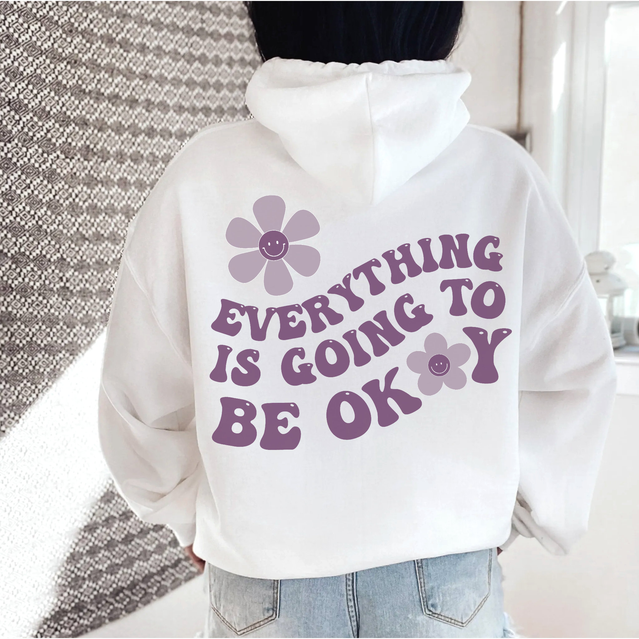 Everything is Going to Be Ok Hoodie Trendy Hoodies Preppy Sweatshirt Quote Hoodie Back Side Only Aesthetic Clothes Vintage Hoodie Women