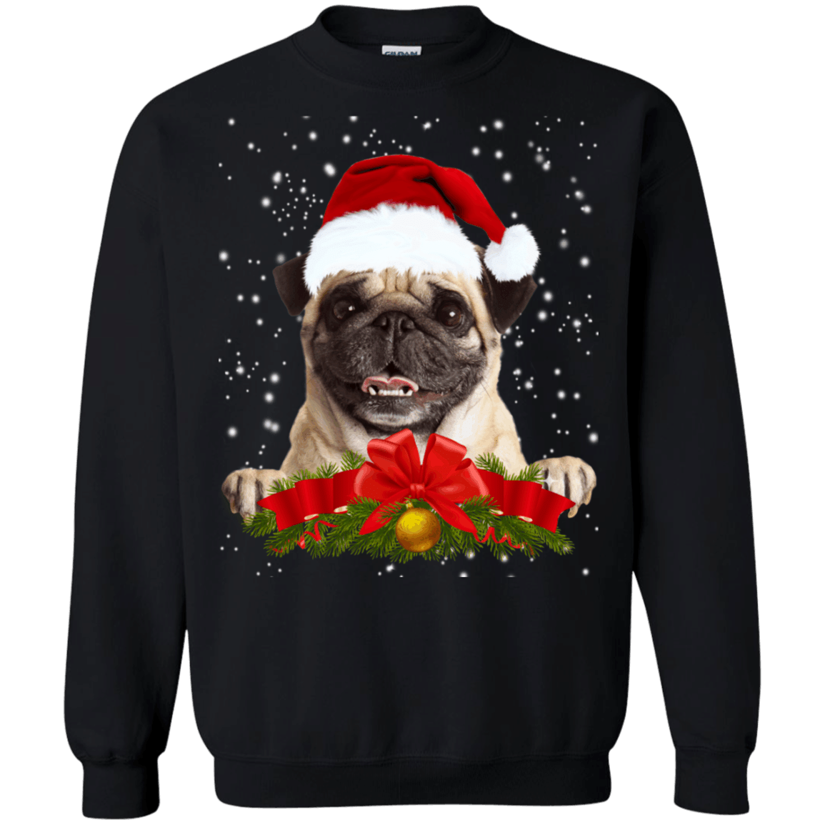 Pug In Christmas Hat Funny Xmas Sweatshirt