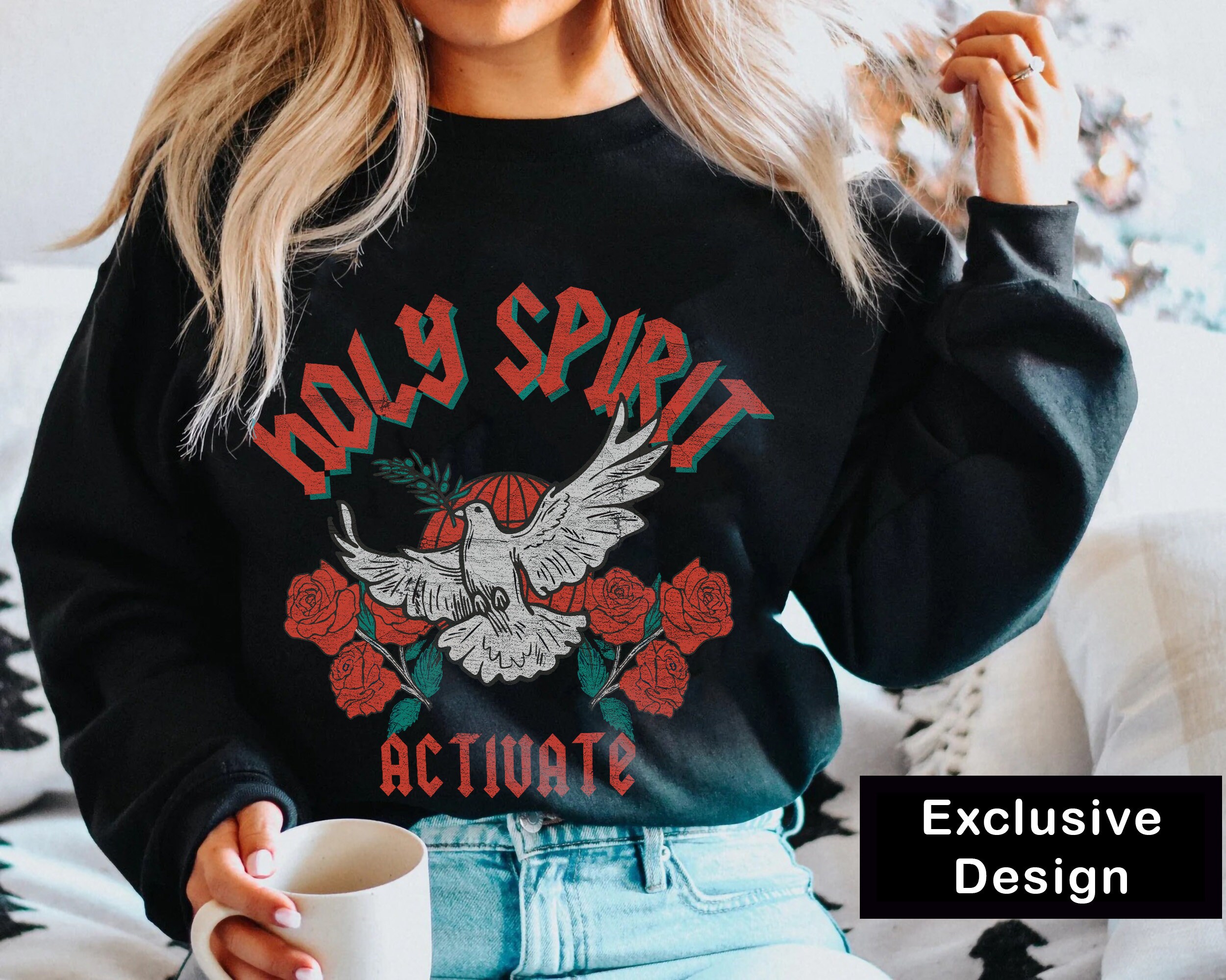 Holy Spirit Activate Holy Spirit Dove Christmas Crewneck Trendy Crewneck Aesthetic Crewneck Christian Sweatshirt Christian Apparel Faith