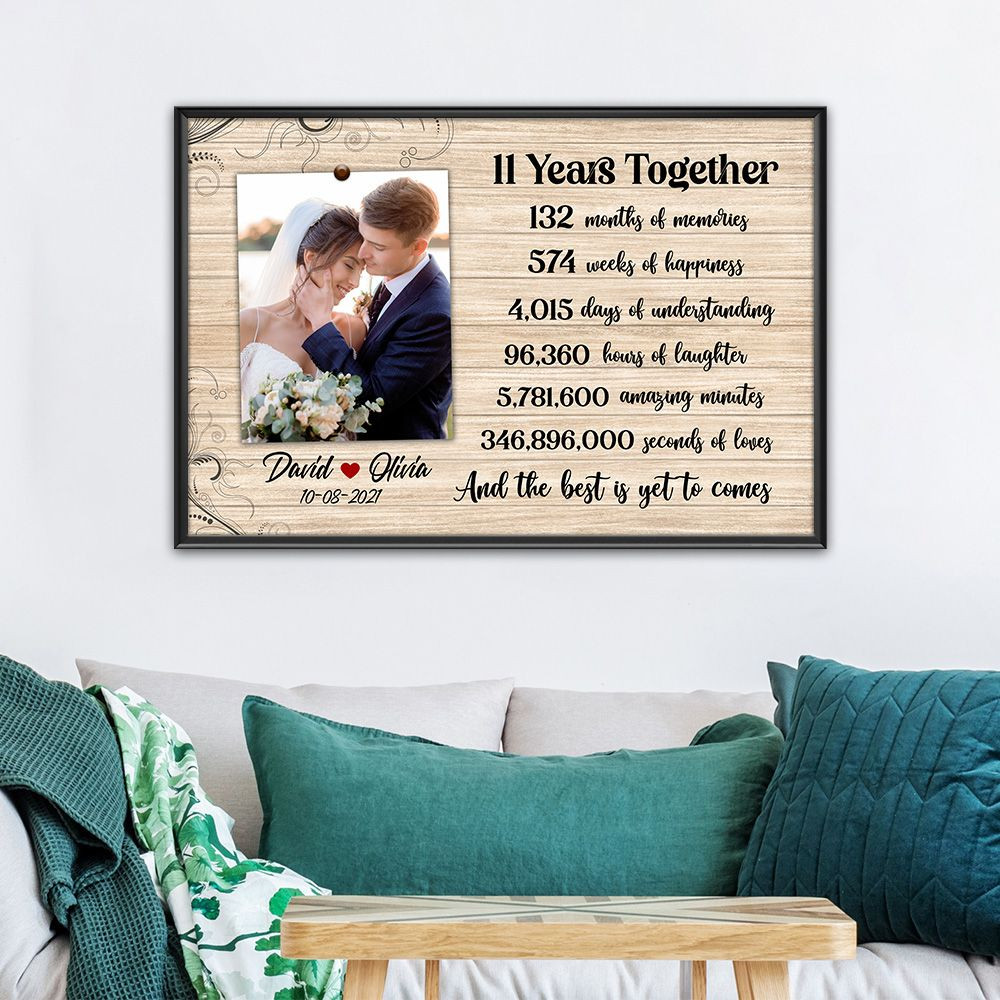 Personalized Names & Date 11Th Wedding Anniversary Gifts Poster For Couple, Husband & Wife, Her, Him