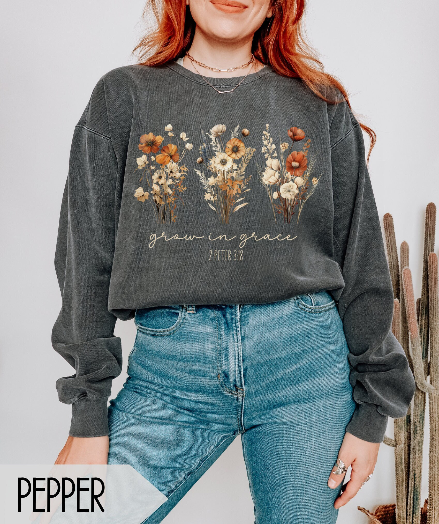 Trendy Christian Sweatshirt For Women, Floral Comfort Colors Bible Verse Crewneck, Aesthetic Christian Apparel, Religious Gift Jesus Apparel