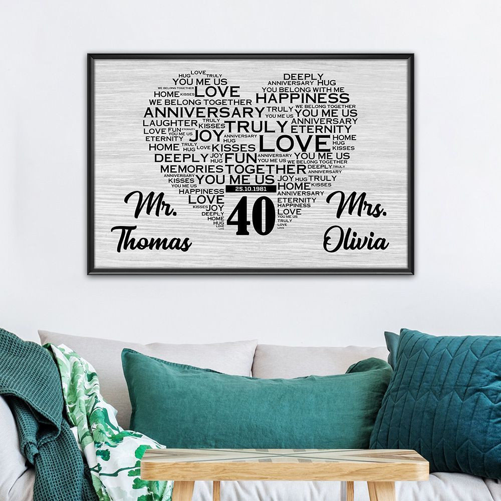 Personalized Names & Date 40Th Wedding Anniversary Gifts Poster For Couple, Husband & Wife, Her, Him