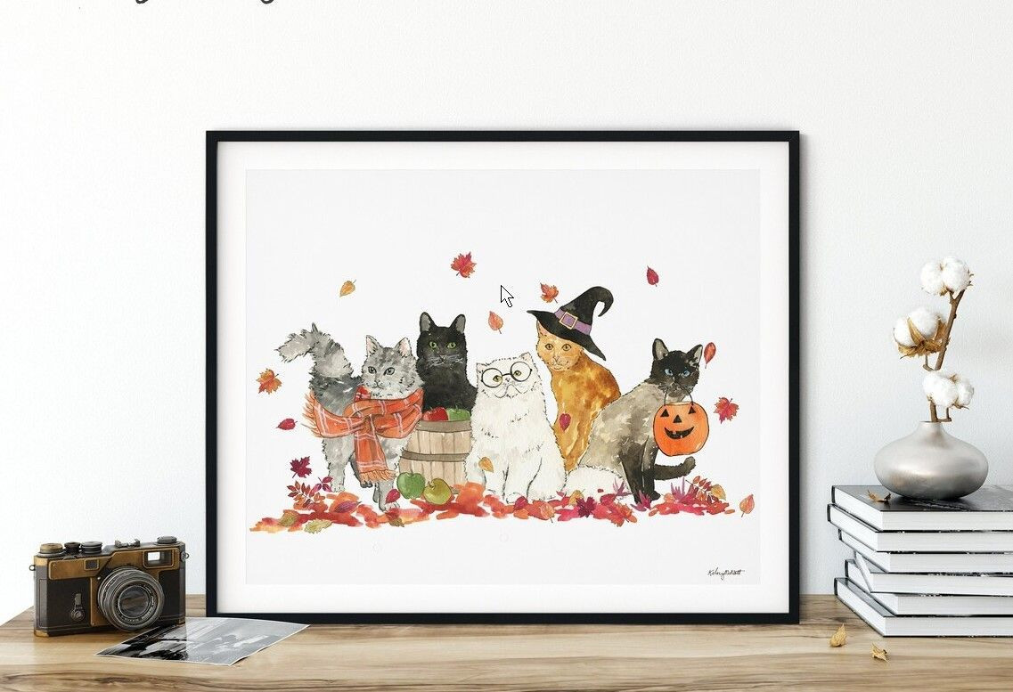 Halloween Cats Wall Art Poster, Cat Costume, Fall Home Decor, Fall Art Print, Halloween Art Print, Halloween Home Decor