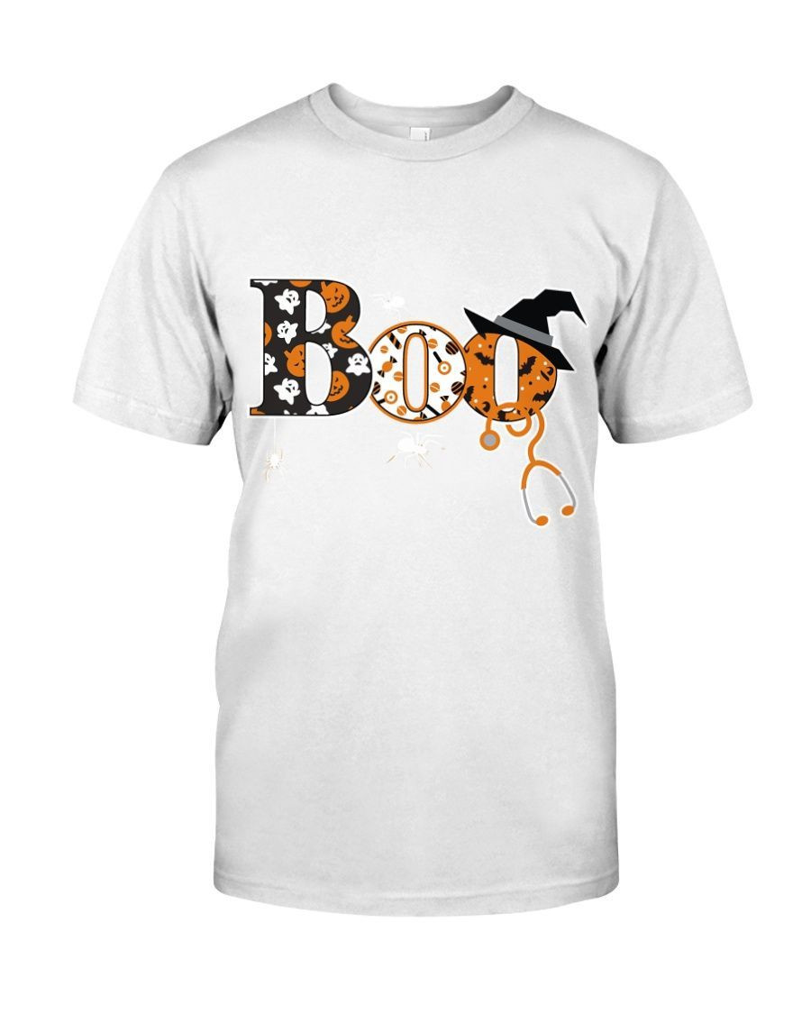 Boo Witch Spiders Bats Jack Olanterns Halloween Nursing Nurses Shirts