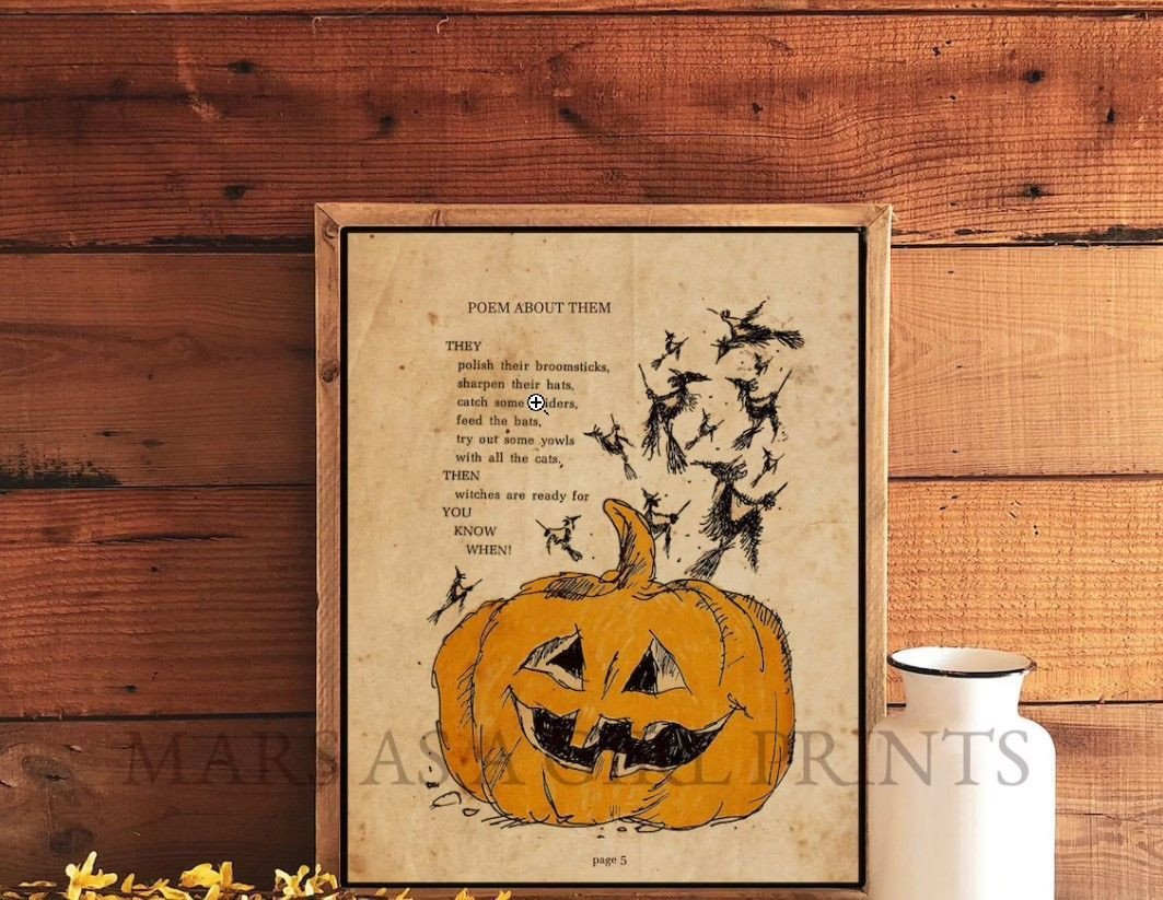 Vintage Halloween Pumpkin Poster, Farmhouse Halloween Decor, Art Print