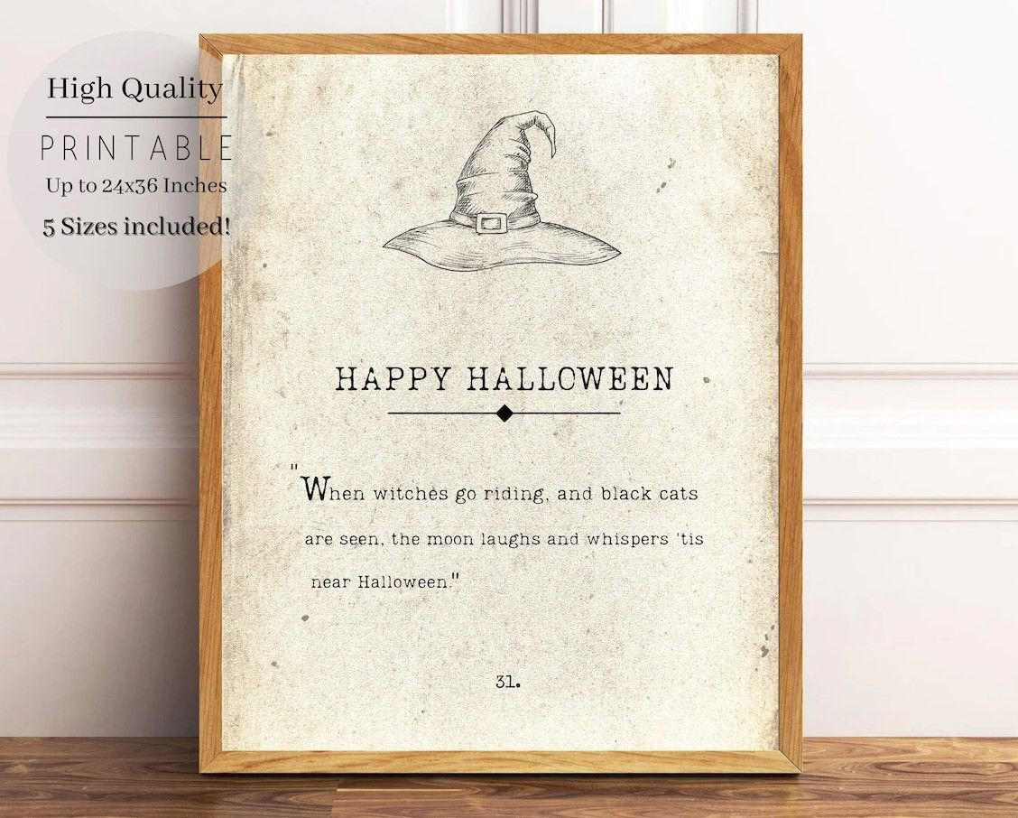 Happy Halloween Printable,Book Page Print,Halloween Poster,Halloween Decor,Antique Book Page