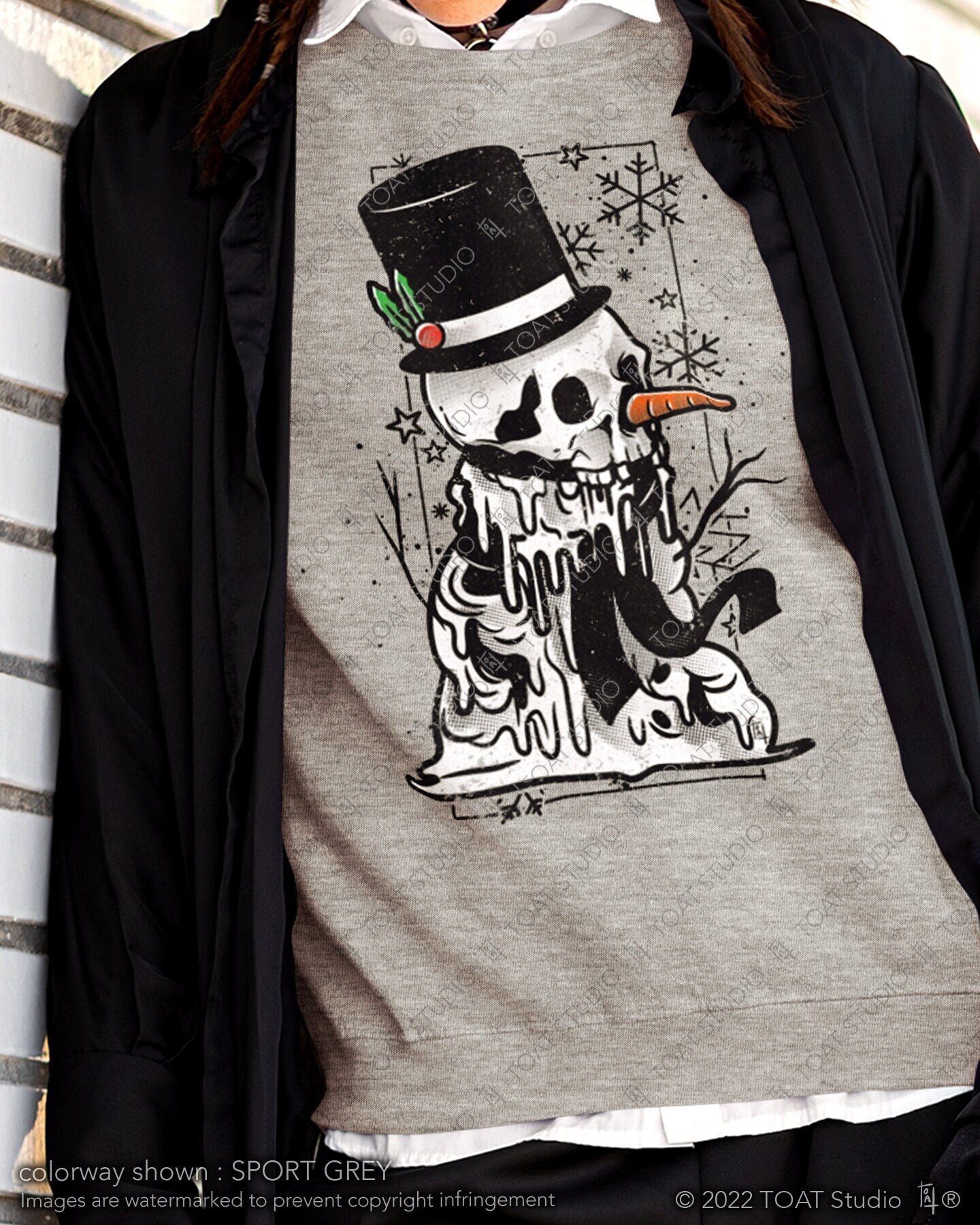 Frosty the Skullman Unisex Crewneck Sweatshirt, Christmas Snowman, Melting Snowman, Merry Creepmas, Spooky Xmas Gift, Dark Christmas