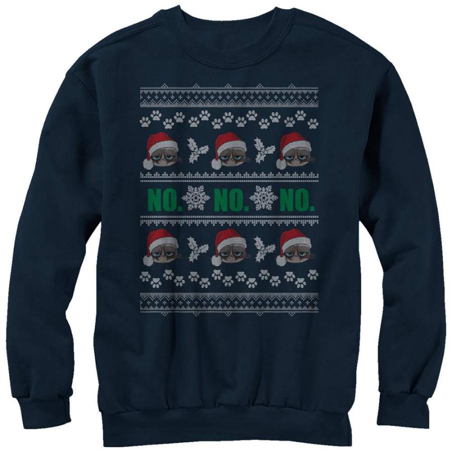 Grumpy Cat Men’s Ugly Christmas No  Sweatshirt Navy Blue