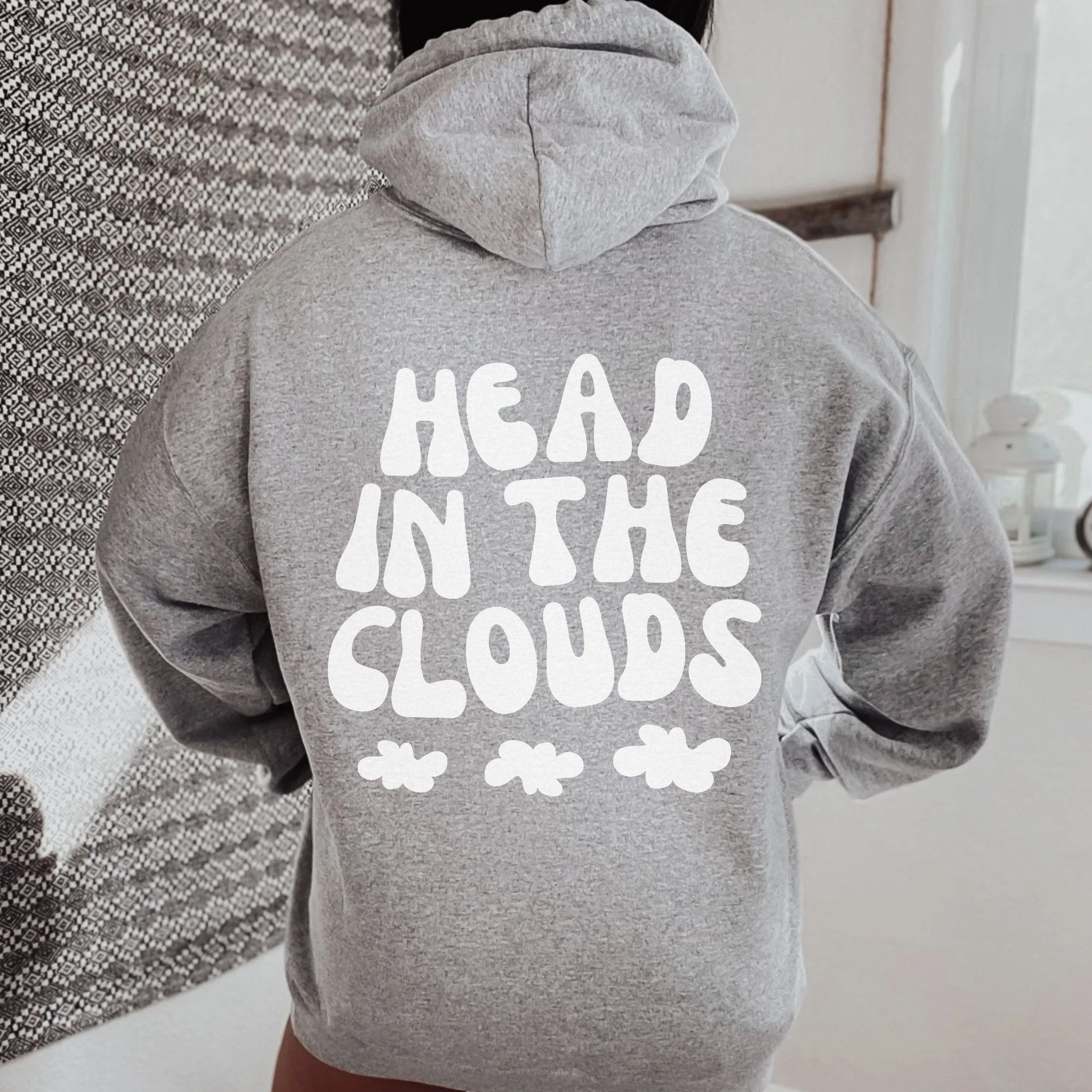 Head in the Clouds Hoodie Oversized Hoodie with Words on Back Trendy Hoodie Aesthetic Sweatshirts Tumblr Hoodie VSCO Sweatshirts Preppy