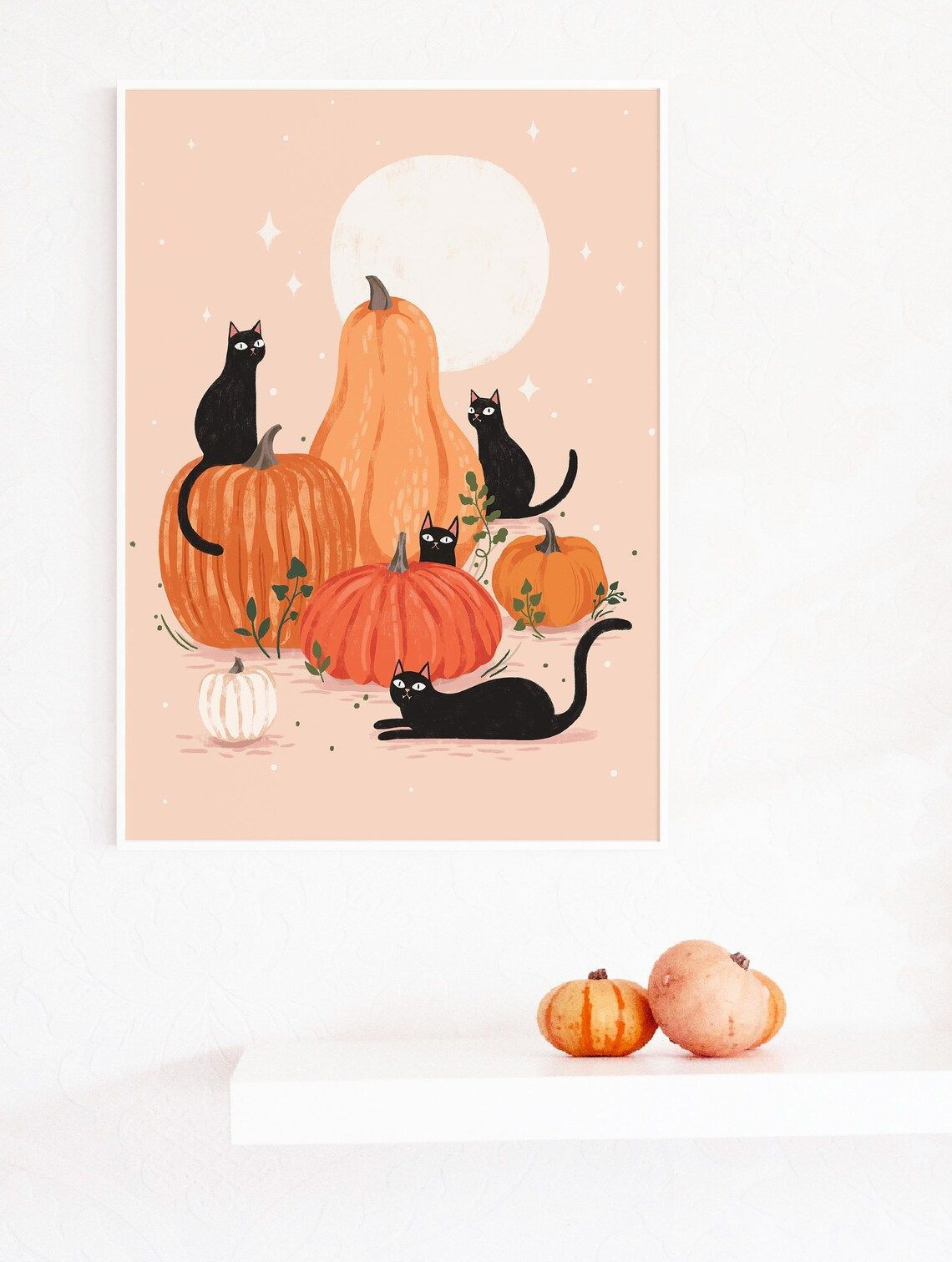 Halloween Pumpkin Poster, Black Cat Art, Printable Art, Halloween Decoration, Fall Wall Decor, Cute Halloween Print