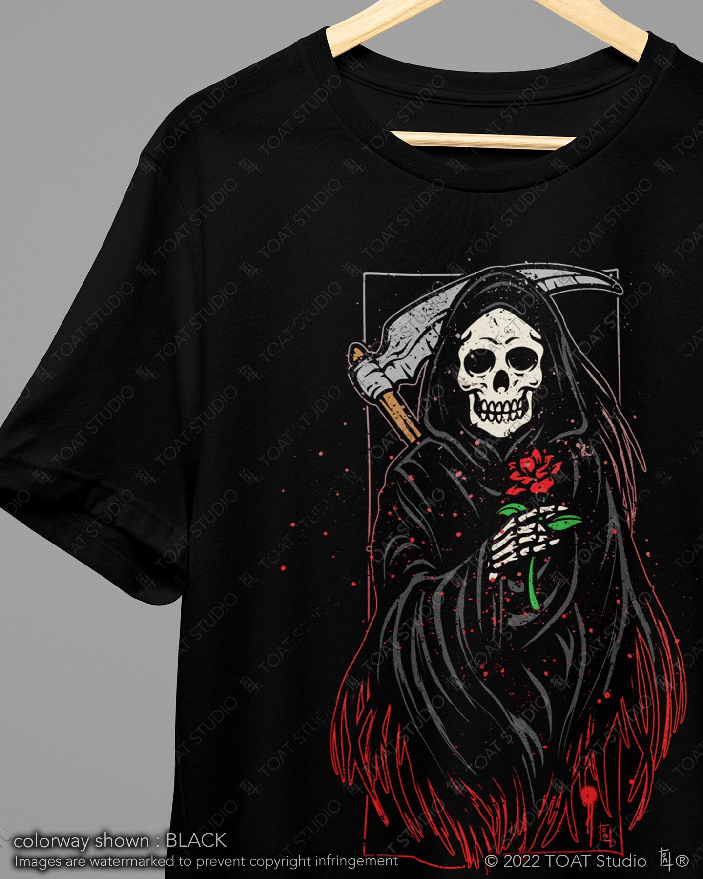 Grim Reaper Flower Unisex T-shirt, Funny Grim Reaper, Dark Humor, Skull, God Of Death Shirt, Grunge Apparel, Spooky Halloween, Dark Rose